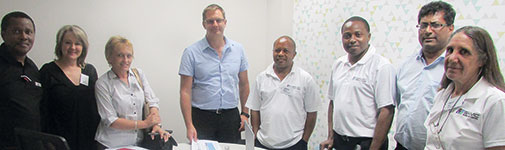 From left to right: Tebogo Mulauzi, Ann de Beer, Elri Klee, Gary Friend, Jabulani Radebe, Mike Banda, Andrew Bharath and Cheryl Hird, 
not in the photo: Kudzai Mberi and Steve Elliott.